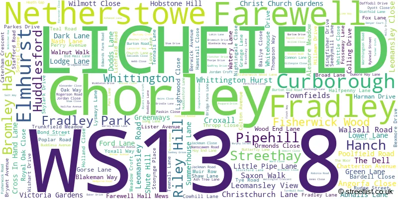 A word cloud for the WS13 8 postcode